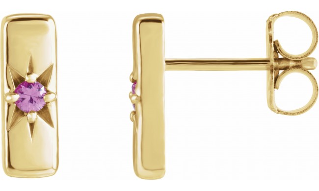 14K Yellow Pink Sapphire Starburst Bar Earrings
