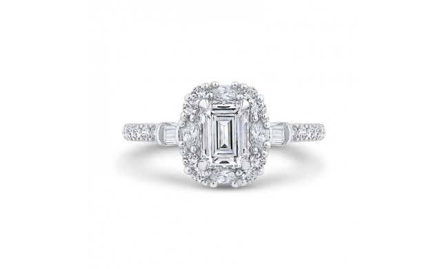 Shah Luxury 14K Two Tone Gold Emerald Cut Diamond Halo Engagement Ring (Semi-Mount)