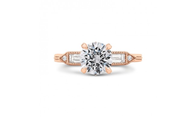 Shah Luxury 14K Rose Gold Round and Baguette Diamond Engagement Ring (Semi-Mount)