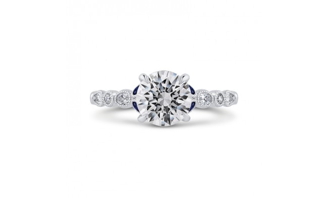 Shah Luxury 14K White Gold Round Diamond Engagement Ring with Sapphire (Semi-Mount)