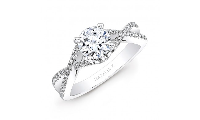 14k White Gold Twisted Split Shank Diamond Engagement Semi Mount Ring