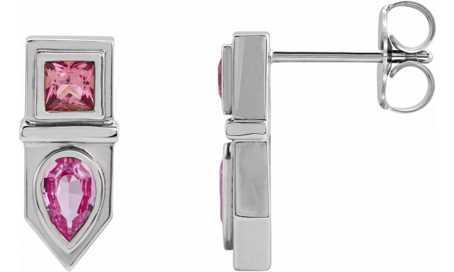 14K White Pink Multi-Gemstone Geometric Bar Drop Earrings