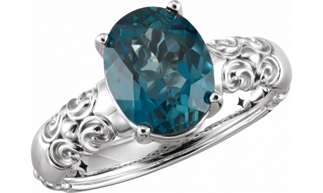 14K White 10x8 mm London Blue Topaz Ring