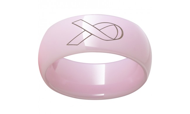 Pink Diamond CeramicDomed Ring with Breast Cancer Ribbon Laser Engraving