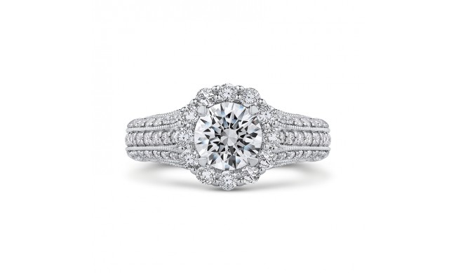 Shah Luxury Round Diamond Halo Engagement Ring with Split Shank In 14K White Gold (Semi-Mount)