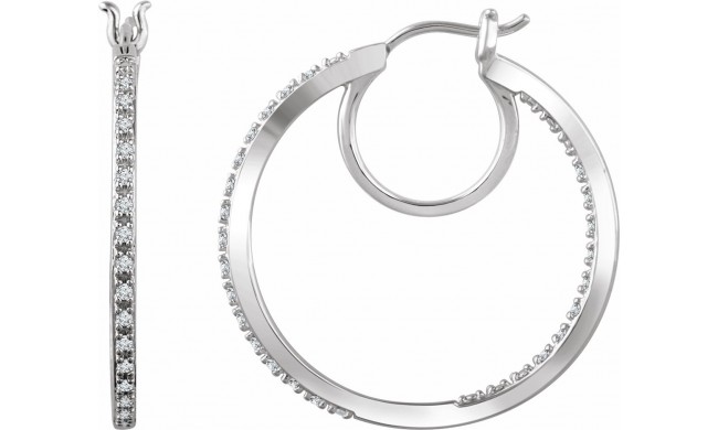 14K White 1/4 CTW Diamond Hoop Earrings