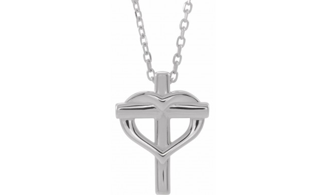 14K White Youth Cross with Heart 15 Necklace