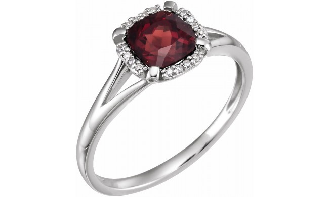 14K White Mozambique Garnet & .05 CTW Diamond Ring