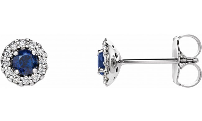 14K White Blue Sapphire & 1/8 CTW Diamond Earrings