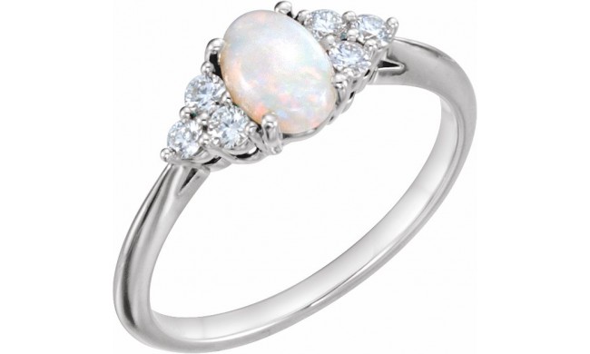 14K White Opal & 1/5 CTW Diamond Ring