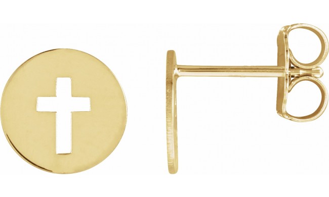 14K Yellow 8 mm Pierced Cross Disc Earrings