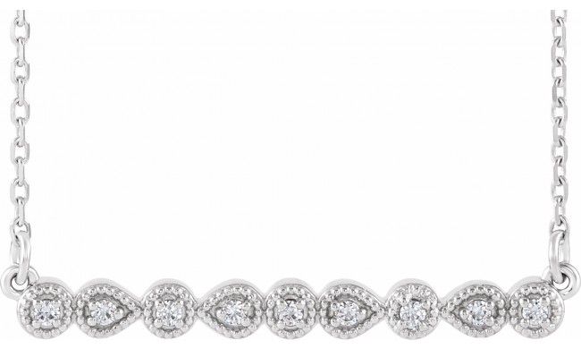 14K White .07 CTW Diamond Milgrain Bar 16-18 Necklace