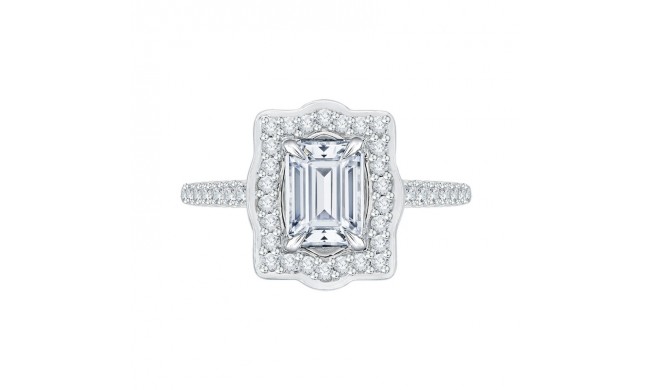 Shah Luxury 14K White Gold Emerald Cut Diamond Halo Vintage Engagement Ring with Euro Shank (Semi-Mount)