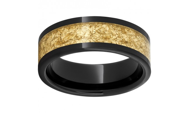 Black Diamond Ceramic Pipe Cut Band with 5mm Yellow Gold Leaf Inlay