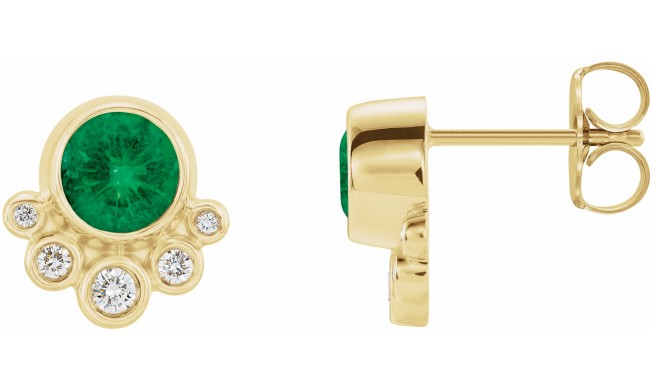 14K Yellow Emerald & 1/8 CTW Diamond Earrings