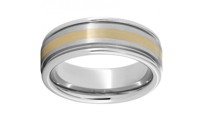 Serinium Rounded Edge Band with a 2mm 18K Yellow Gold Inlay and Satin Finish