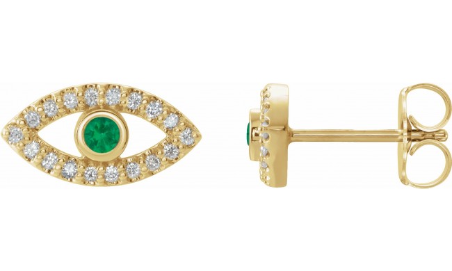 14K Yellow Emerald & White Sapphire Earrings