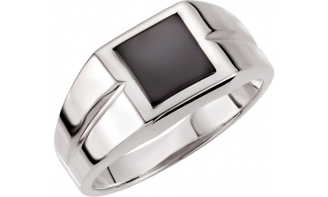 14K White 8 mm Square Onyx Ring