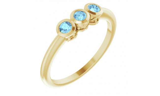 14K Yellow Aquamarine Three-Stone Bezel-Set Ring