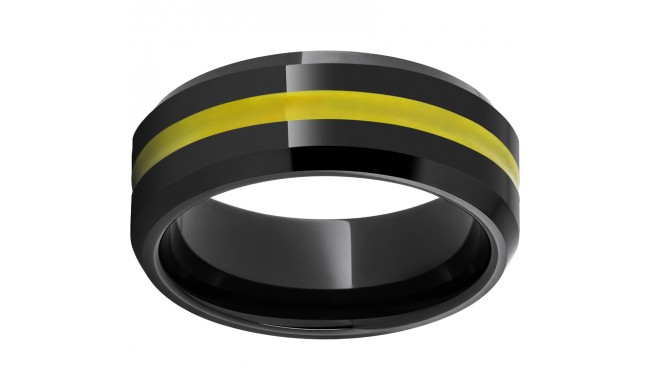 Black Diamond Ceramic Beveled Edge Band with a 2mm Yellow Enamel Inlay
