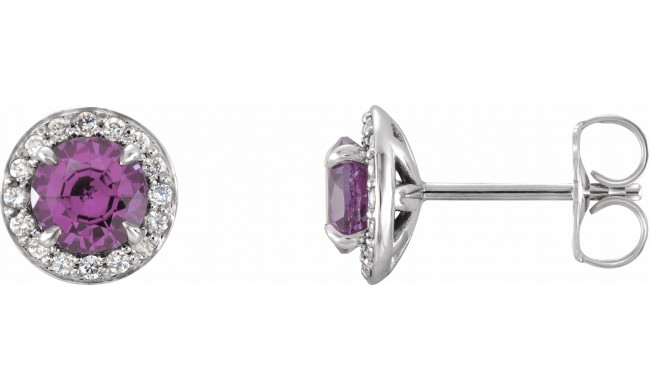 14K White 4 mm Round Amethyst & 1/10 CTW Diamond Earrings
