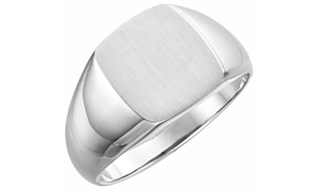 14K White 13x12 mm Rectangle Signet Ring