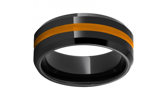Black Diamond Ceramic Beveled Edge Band with Orange Enamel Inlay