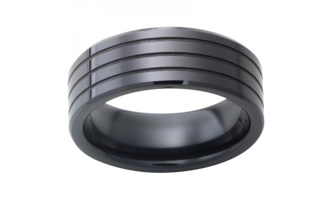 Black Diamond Ceramic Beveled Edge Band with Three .5mm Grooves