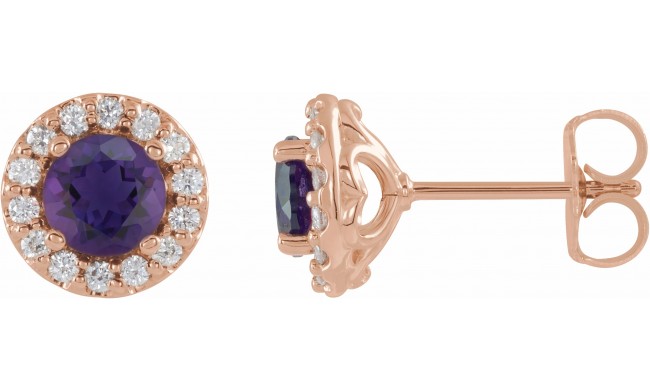 14K Rose 4 mm Round Amethyst & 1/8 Diamond Earrings