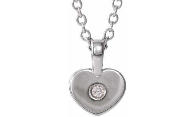 14K White .01 CT Diamond Youth Heart 16 Necklace