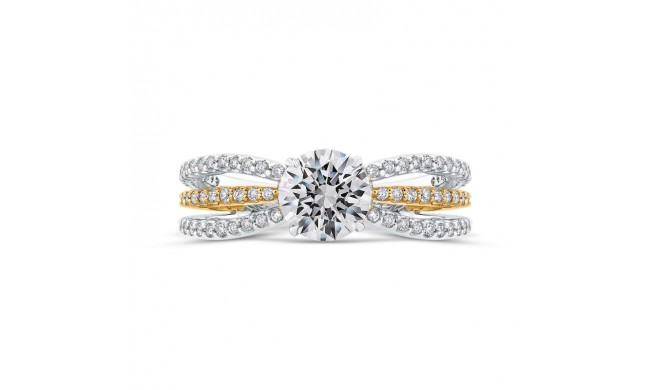 Shah Luxury 14K Two Tone Gold Round Diamond Engagement Ring with Split Shank (Semi-Mount)