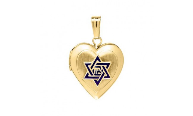 14K Yellow Gold enamel Pantograph Star of David and Heart Child's Locket