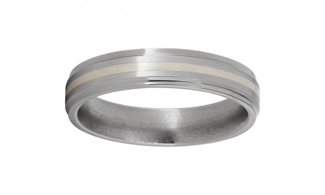 Titanium Flat Band with Grooved Edges, a 1mm Sterling Silver Inlay and Satin Finish