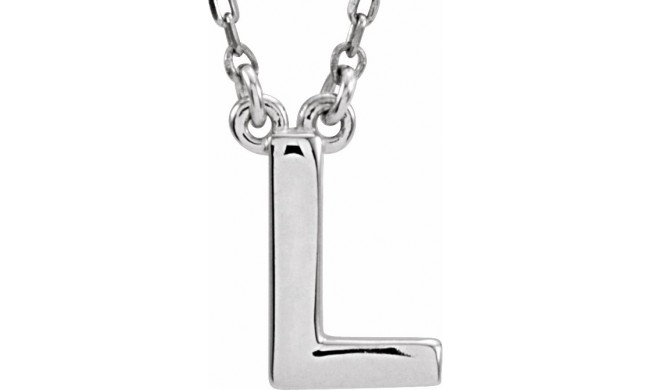 14K White Block Initial L 16 Necklace