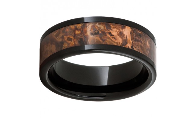 Black Diamond Ceramic Pipe Cut Band with a 5mm Distressed Copper Inlay