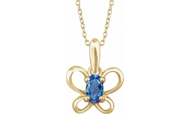 14K Yellow 4x3 mm Oval December Youth Butterfly Birthstone 15 Necklace