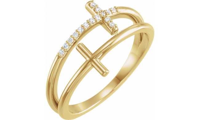 14K Yellow .06 CTW Diamond Sideways Cross Ring