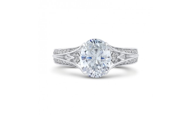 Shah Luxury 14K White Gold Oval Diamond Engagement Ring with Split Shank (Semi-Mount)
