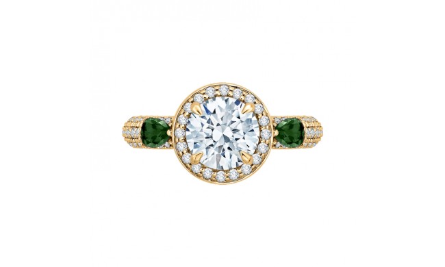 Shah Luxury 14K Yellow Gold Round Diamond and Green Tsavorite Engagement Ring (Semi-Mount)