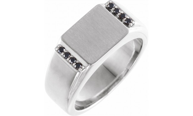 14K White 1/10 CTW Black Diamond 11.5x10 mm Rectangle Signet Ring