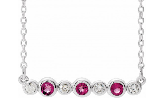 14K White Pink Tourmaline & .08 CTW Diamond Bezel-Set Bar 16-18 Necklace
