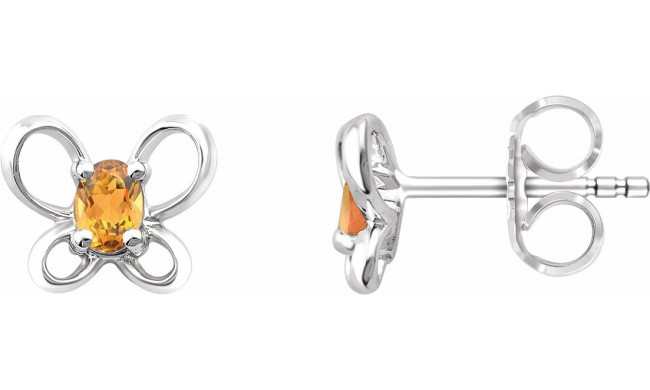 14K White 4x3 mm Oval November Youth Butterfly Birthstone Earrings
