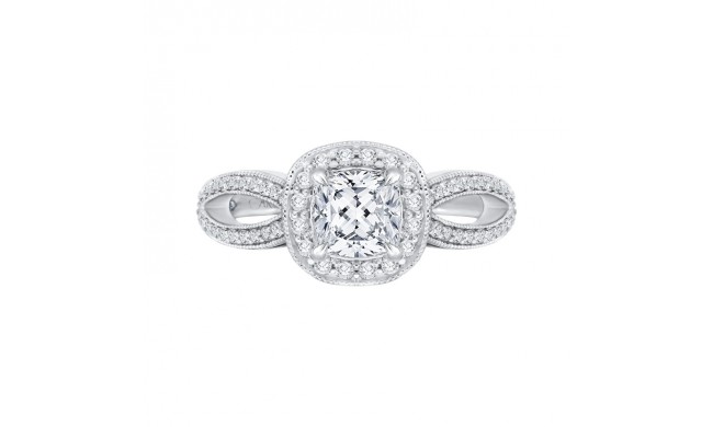 Shah Luxury 14K White Gold Cushion Diamond Halo Engagement Ring with Split Shank (Semi-Mount)