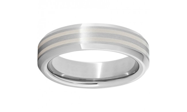 Serinium Beveled Edge Band with Two 1mm Sterling Silver Inlays
