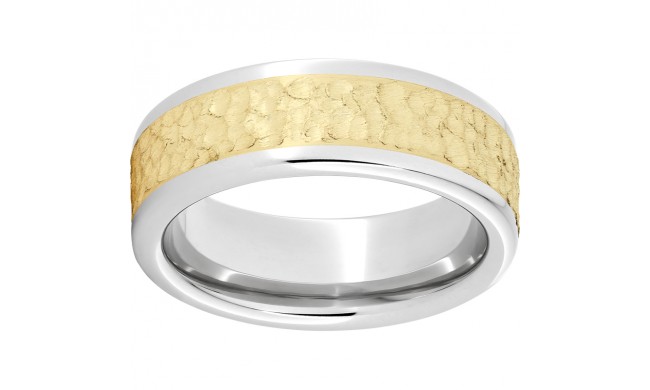 Serinium Pipe Cut Band with a 5mm 14K Yellow Gold Inlay and Hammered Finish