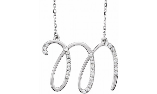14K White 1/10 CTW Diamond Initial M 16 Necklace