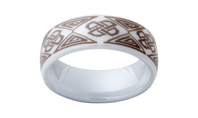 White Diamond CeramicDomed Ring with a Laser Engraved Pattern