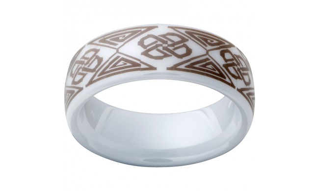 White Diamond CeramicDomed Ring with a Laser Engraved Pattern