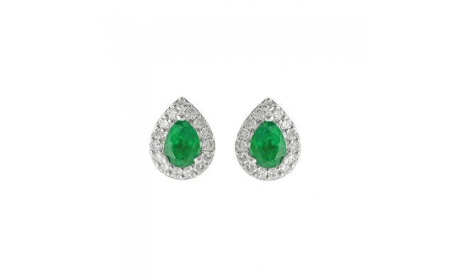 Gems One 10Kt White Gold Diamond (1/8Ctw) & Emerald (3/8 Ctw) Earring