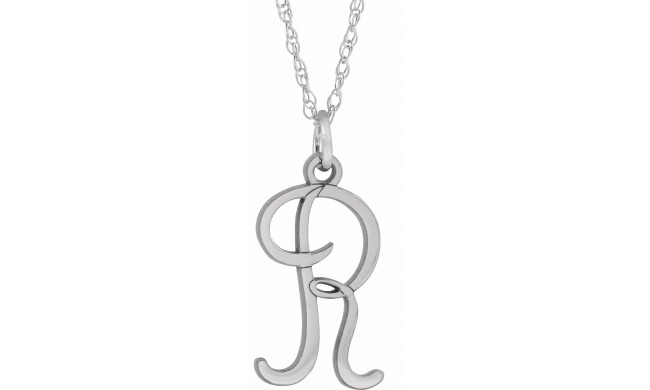 14K White Script Initial R 16-18 Necklace